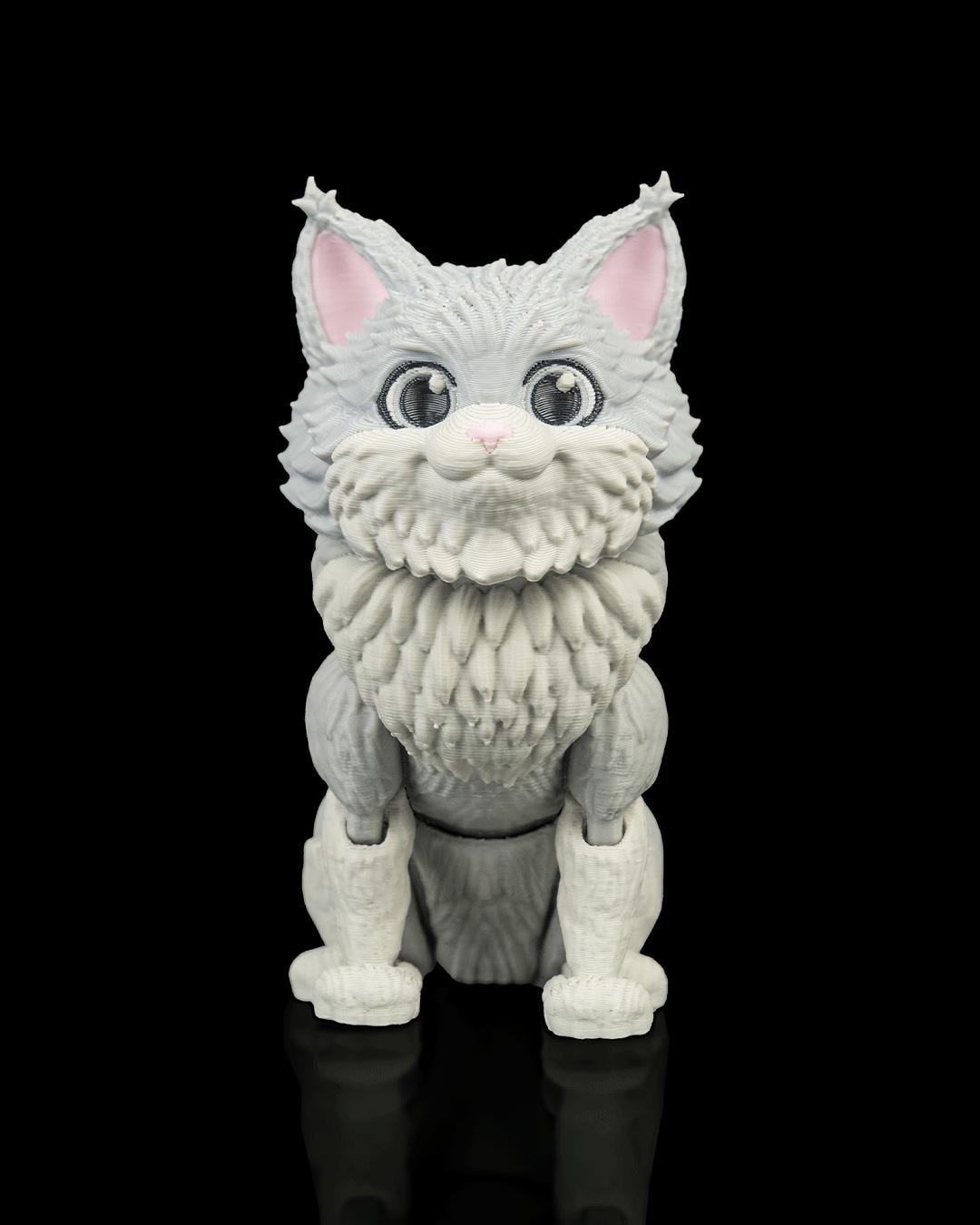 Articulated Maine Coon Cat Fidget Toy, Flexi 3D Printed Cat with 2 Interchangeable Heads, Desk Pet Gift for Cat Lovers