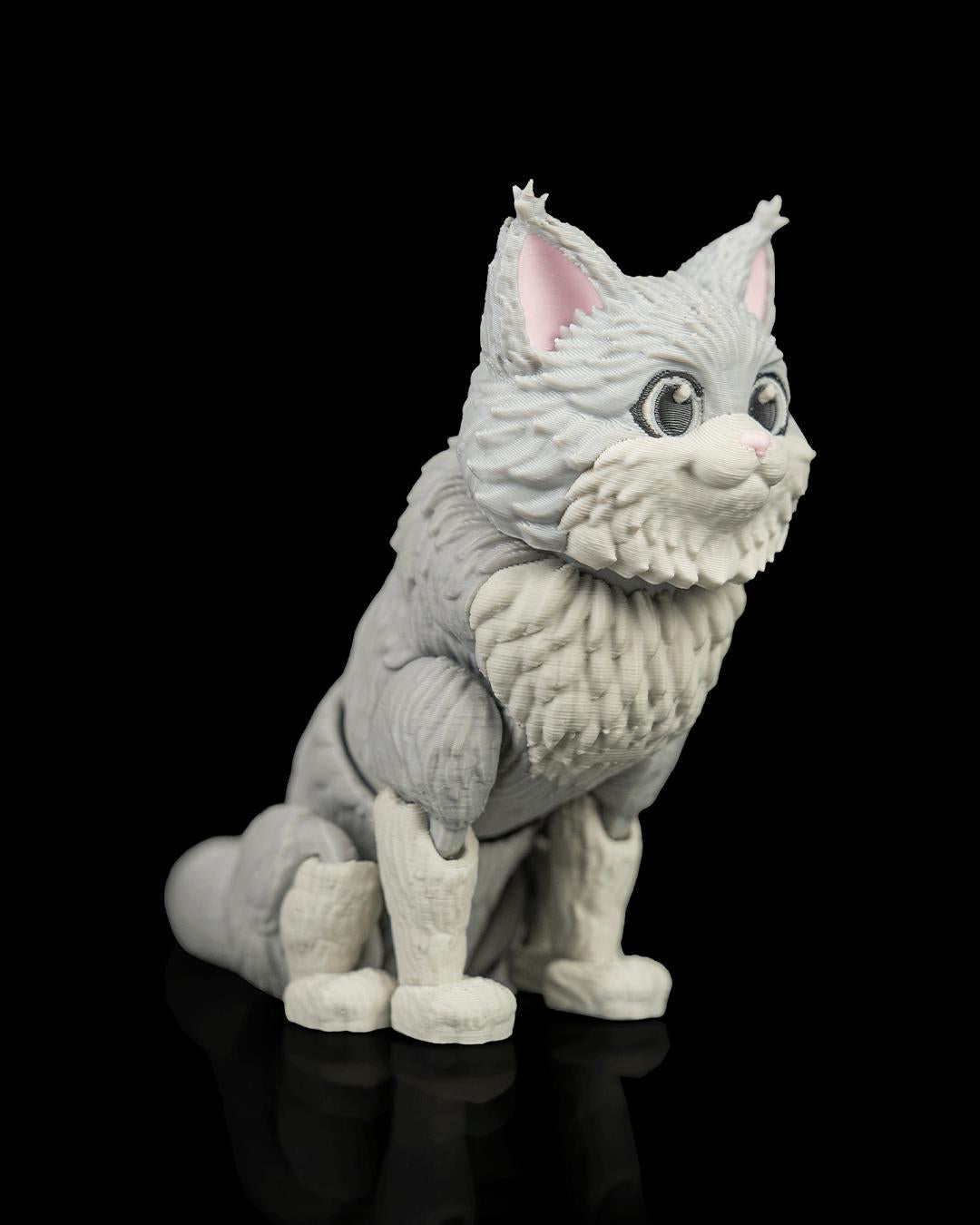 Articulated Maine Coon Cat Fidget Toy, Flexi 3D Printed Cat with 2 Interchangeable Heads, Desk Pet Gift for Cat Lovers