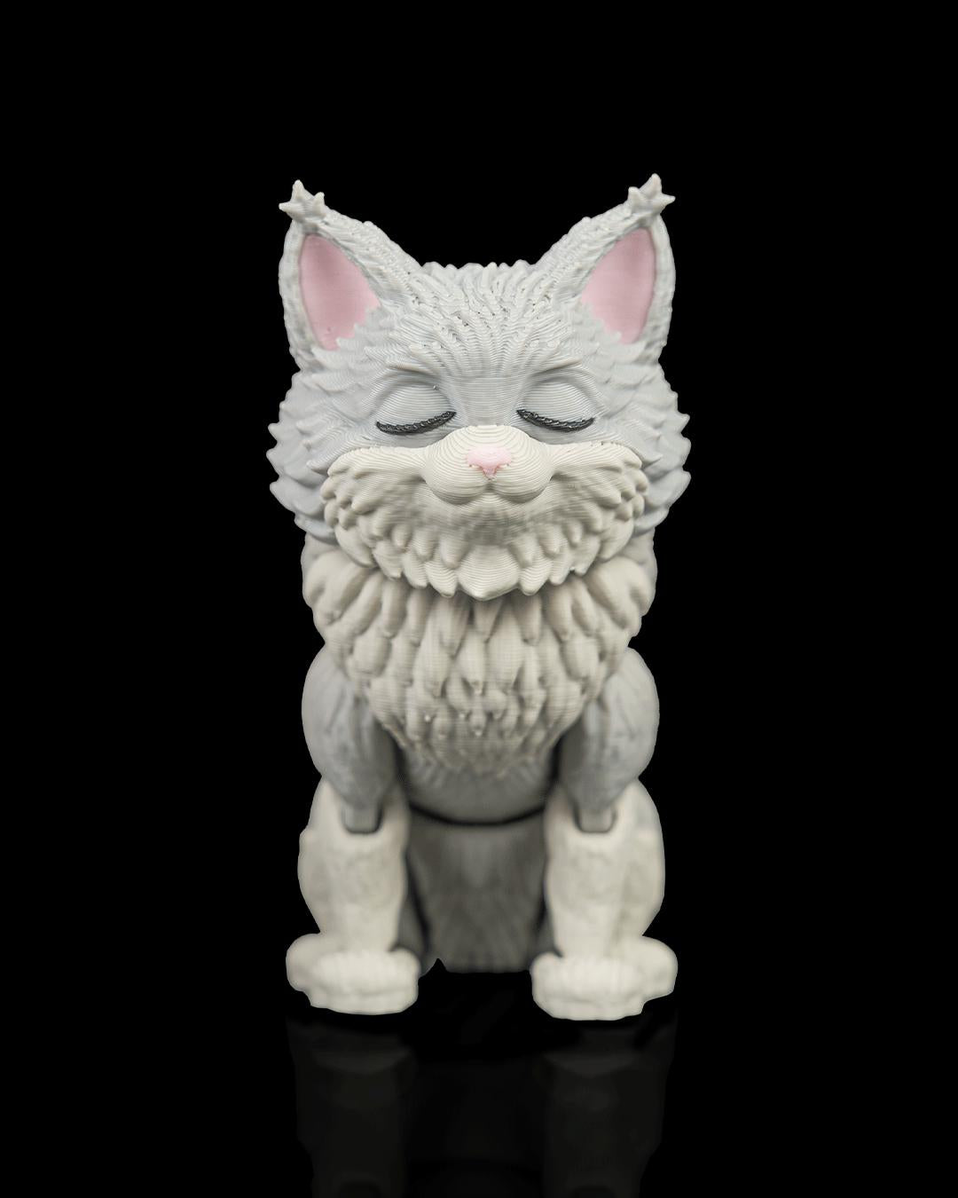 Articulated Maine Coon Cat Fidget Toy, Flexi 3D Printed Cat with 2 Interchangeable Heads, Desk Pet Gift for Cat Lovers