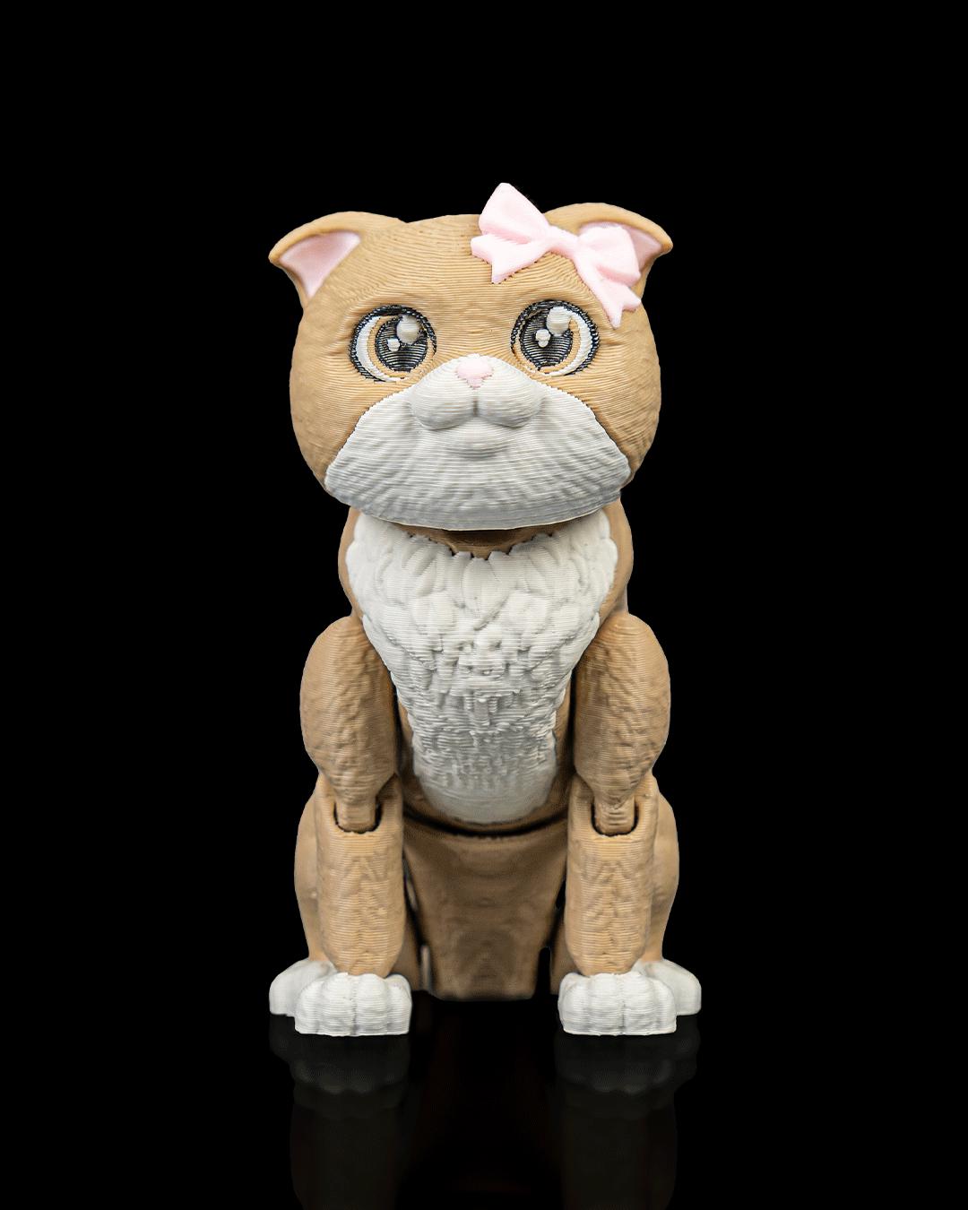 Articulated Scottish Fold Cat Fidget Toy, Flexi 3D Printed Folded Ear Cat with 2 Heads, Desk Pet Gift for Cat Lovers