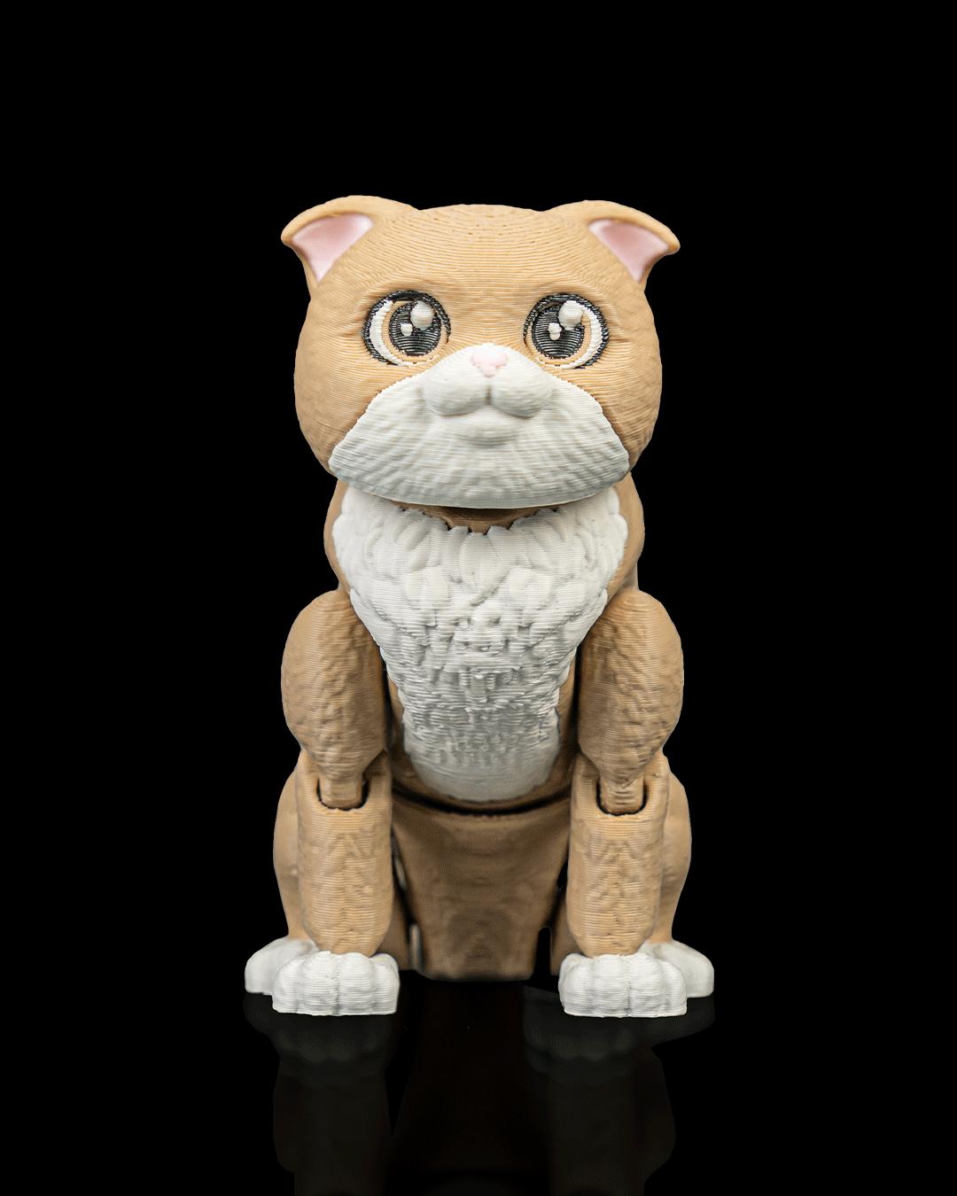 Articulated Scottish Fold Cat Fidget Toy, Flexi 3D Printed Folded Ear Cat with 2 Heads, Desk Pet Gift for Cat Lovers
