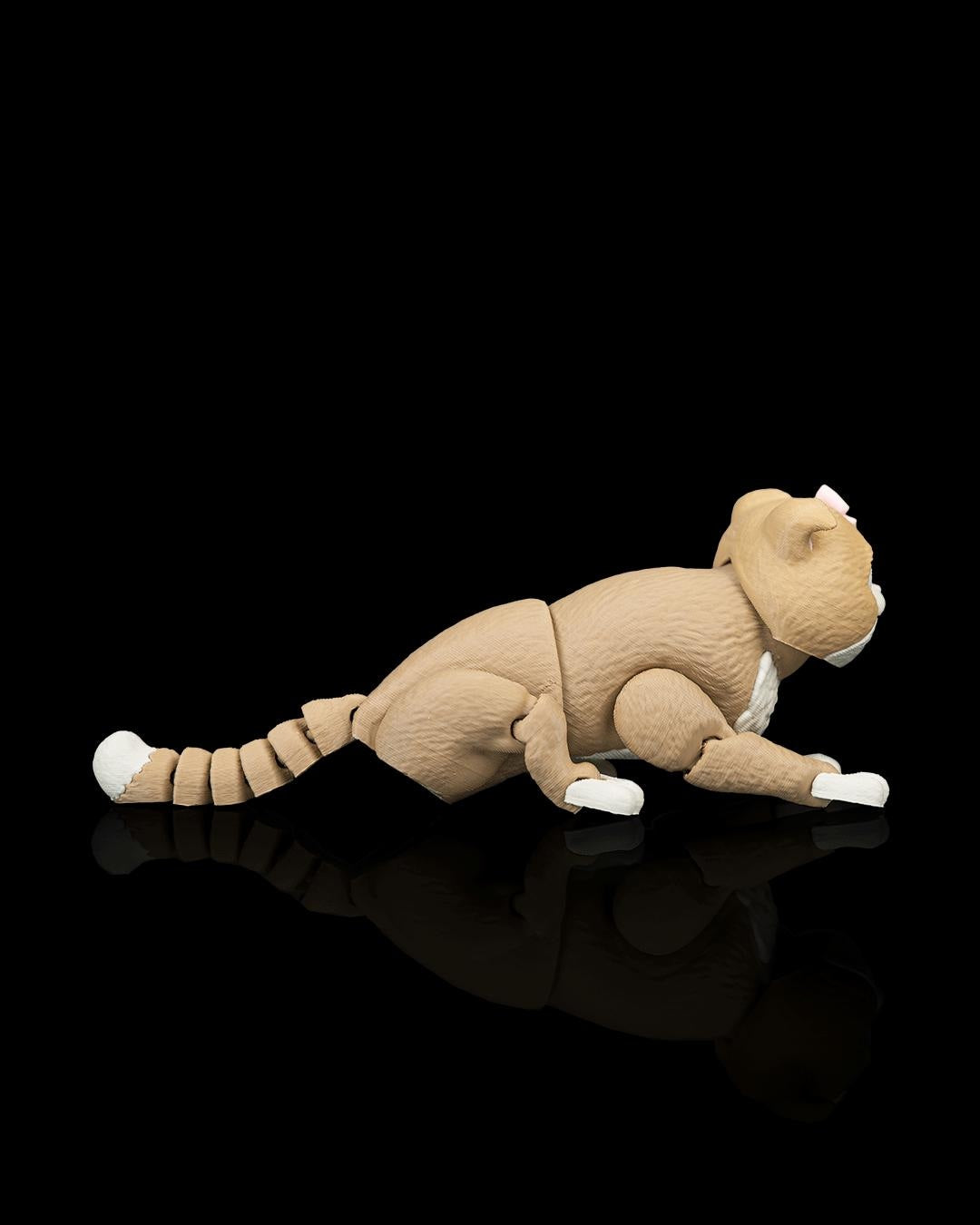 Articulated Scottish Fold Cat Fidget Toy, Flexi 3D Printed Folded Ear Cat with 2 Heads, Desk Pet Gift for Cat Lovers