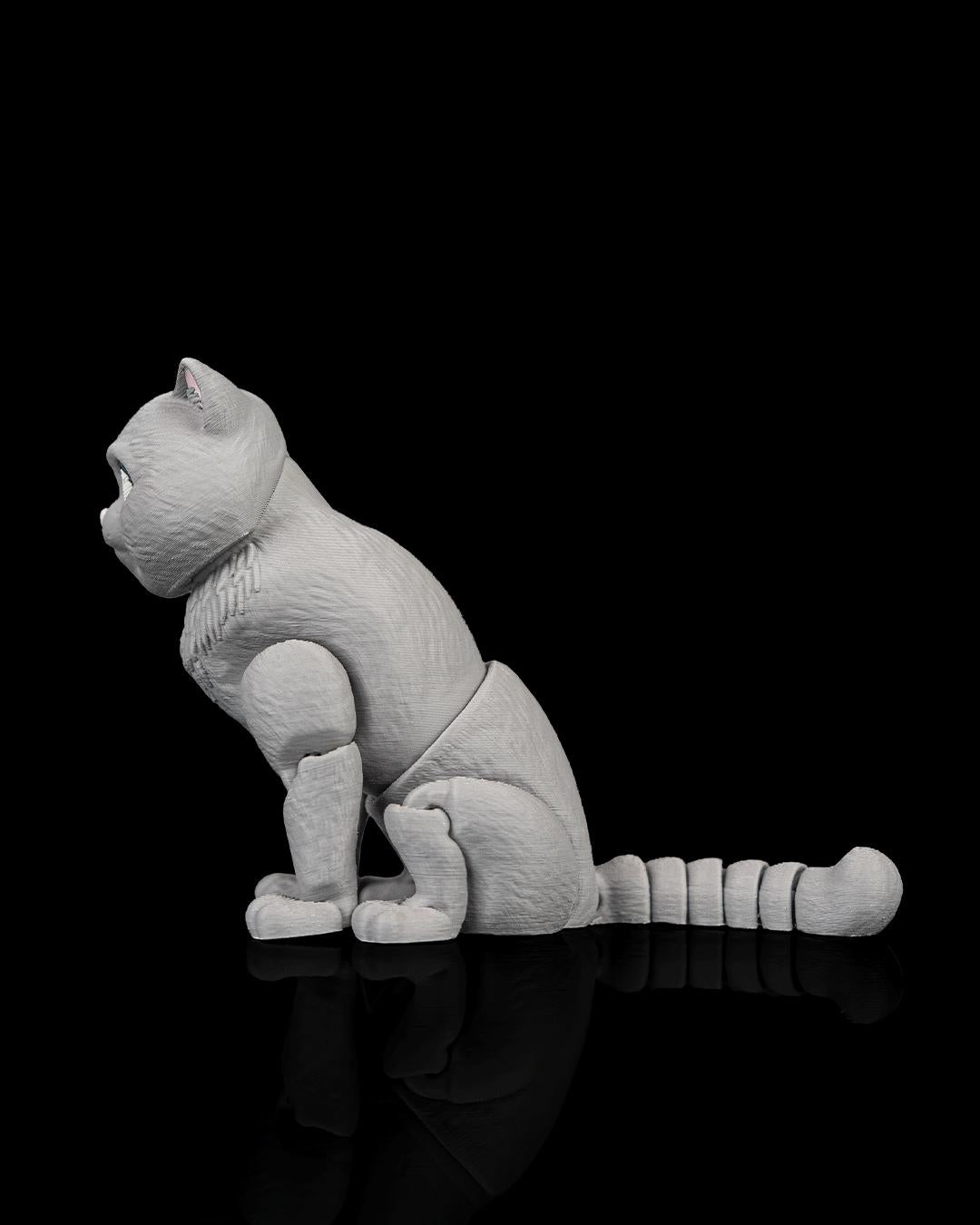 Articulated British Shorthair Cat Fidget Toy, Flexi 3D Printed Cat with 2 Interchangeable Heads, Desk Pet Gift for Cat Lovers