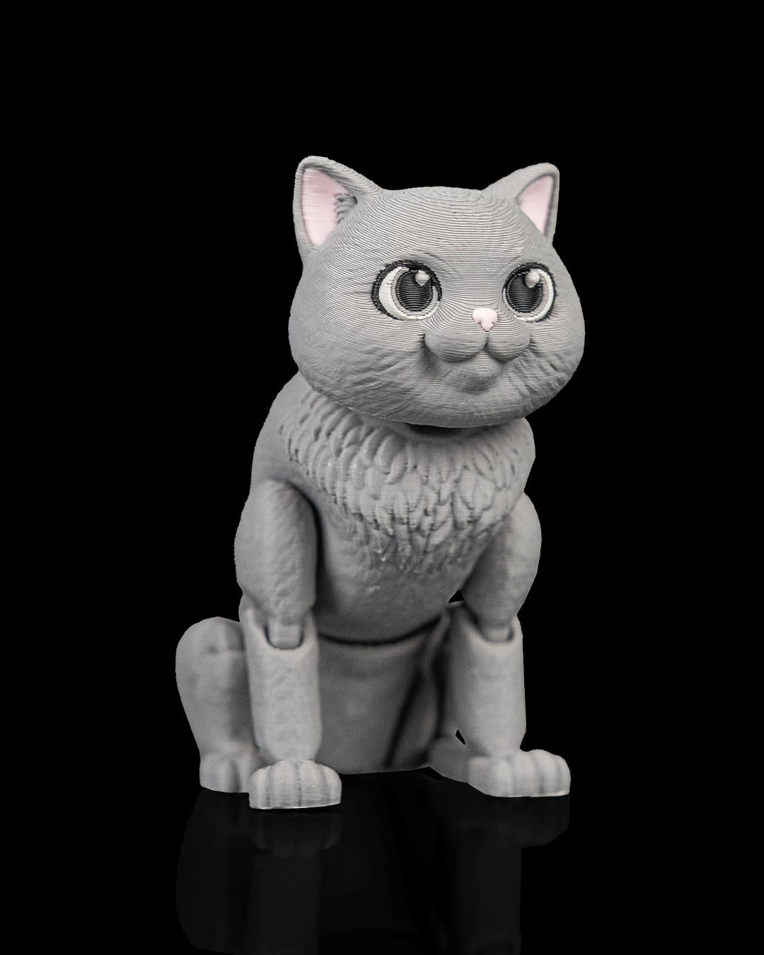 Articulated British Shorthair Cat Fidget Toy, Flexi 3D Printed Cat with 2 Interchangeable Heads, Desk Pet Gift for Cat Lovers