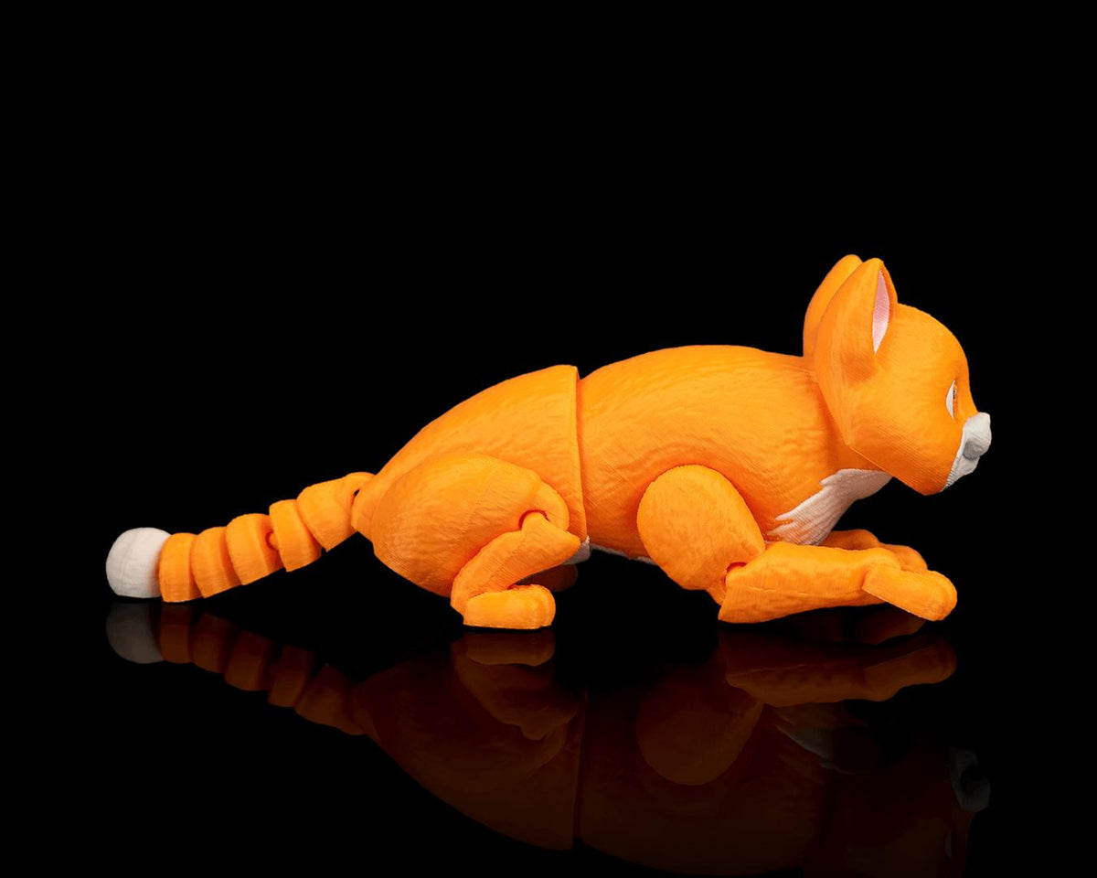Articulated Tabby Cat Fidget Toy, Flexi 3D Printed Striped Cat with 2 Interchangeable Heads, Desk Pet Gift for Cat Lovers