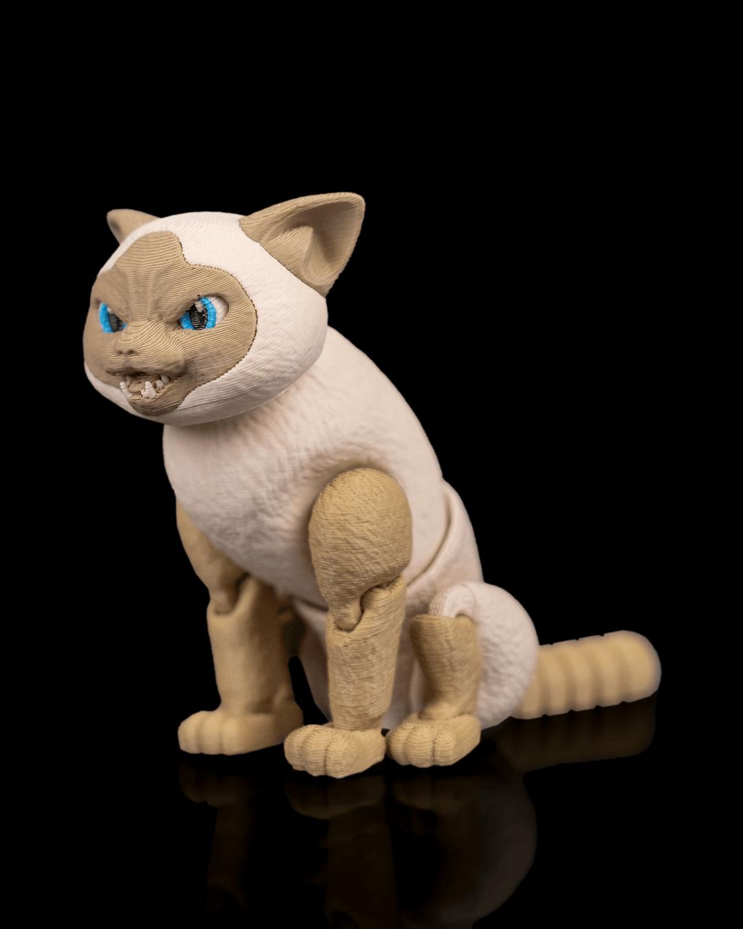 Articulated Siamese Cat Fidget Toy, Flexi 3D Printed Cat with 2 Interchangeable Heads, Desk Pet Gift for Cat Lovers