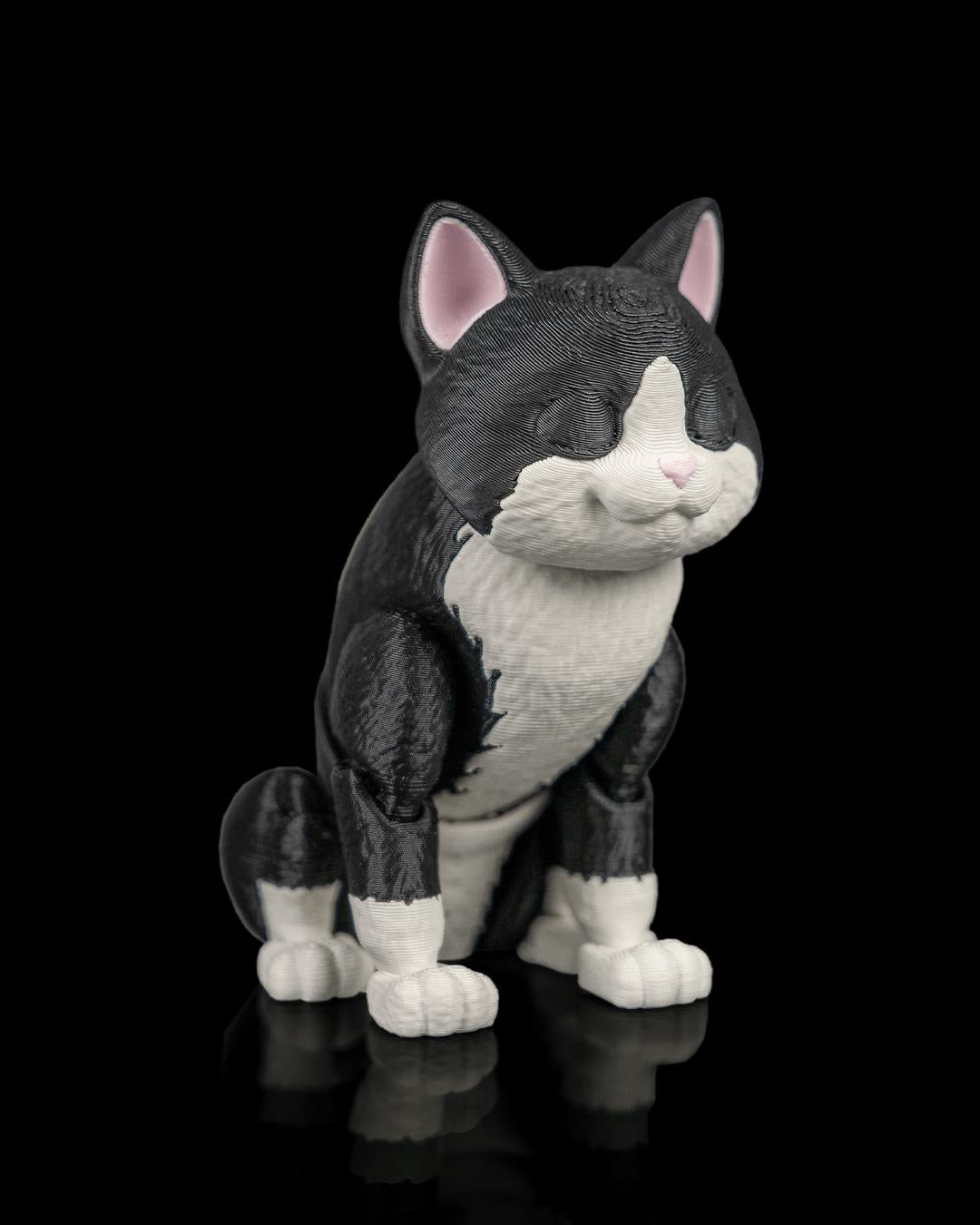 Articulated Tuxedo Cat Fidget Toy, Flexi 3D Printed Black and White Cat with 2 Heads, Desk Pet Gift for Cat Lovers