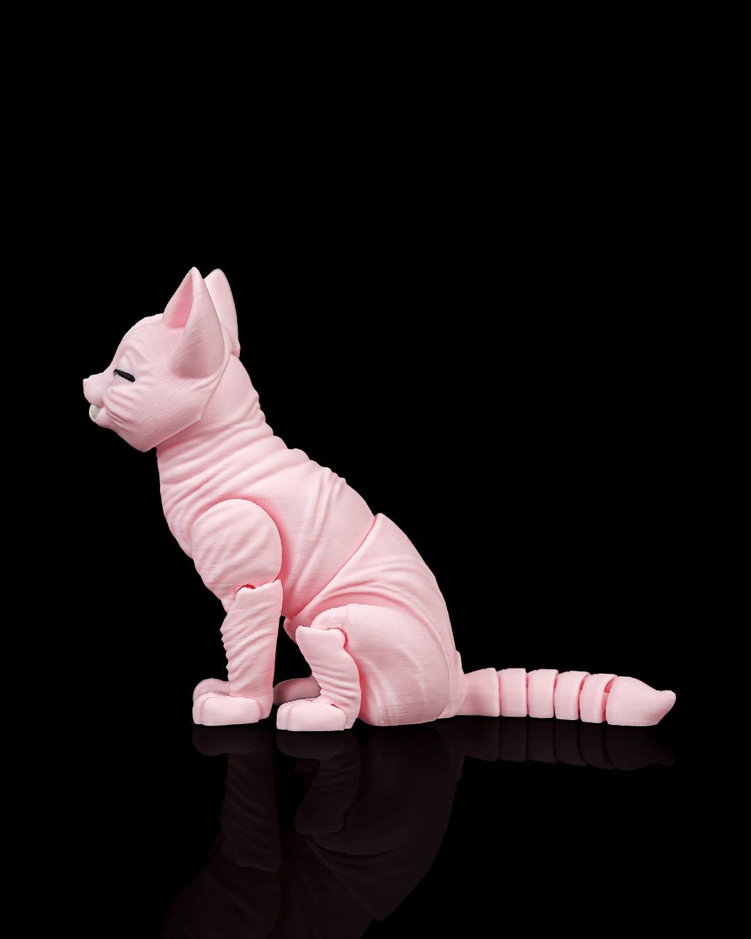 Articulated Sphynx Cat Fidget Toy, Flexi 3D Printed Cat with 2 Interchangeable Heads, Desk Pet Gift for Cat Lovers