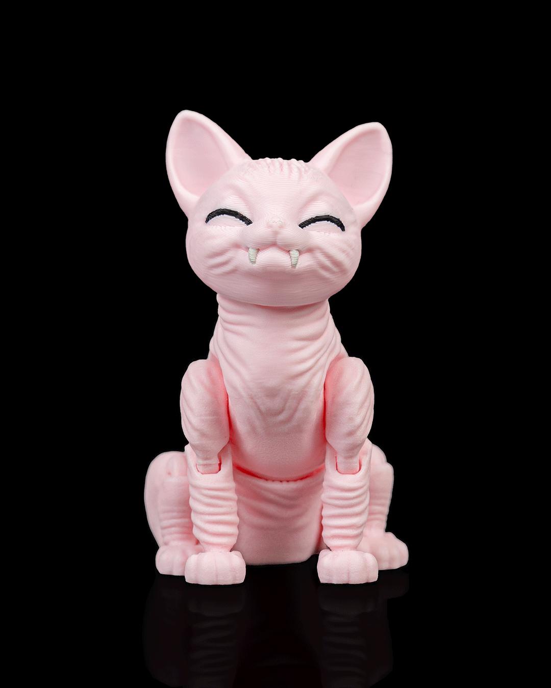 Articulated Sphynx Cat Fidget Toy, Flexi 3D Printed Cat with 2 Interchangeable Heads, Desk Pet Gift for Cat Lovers