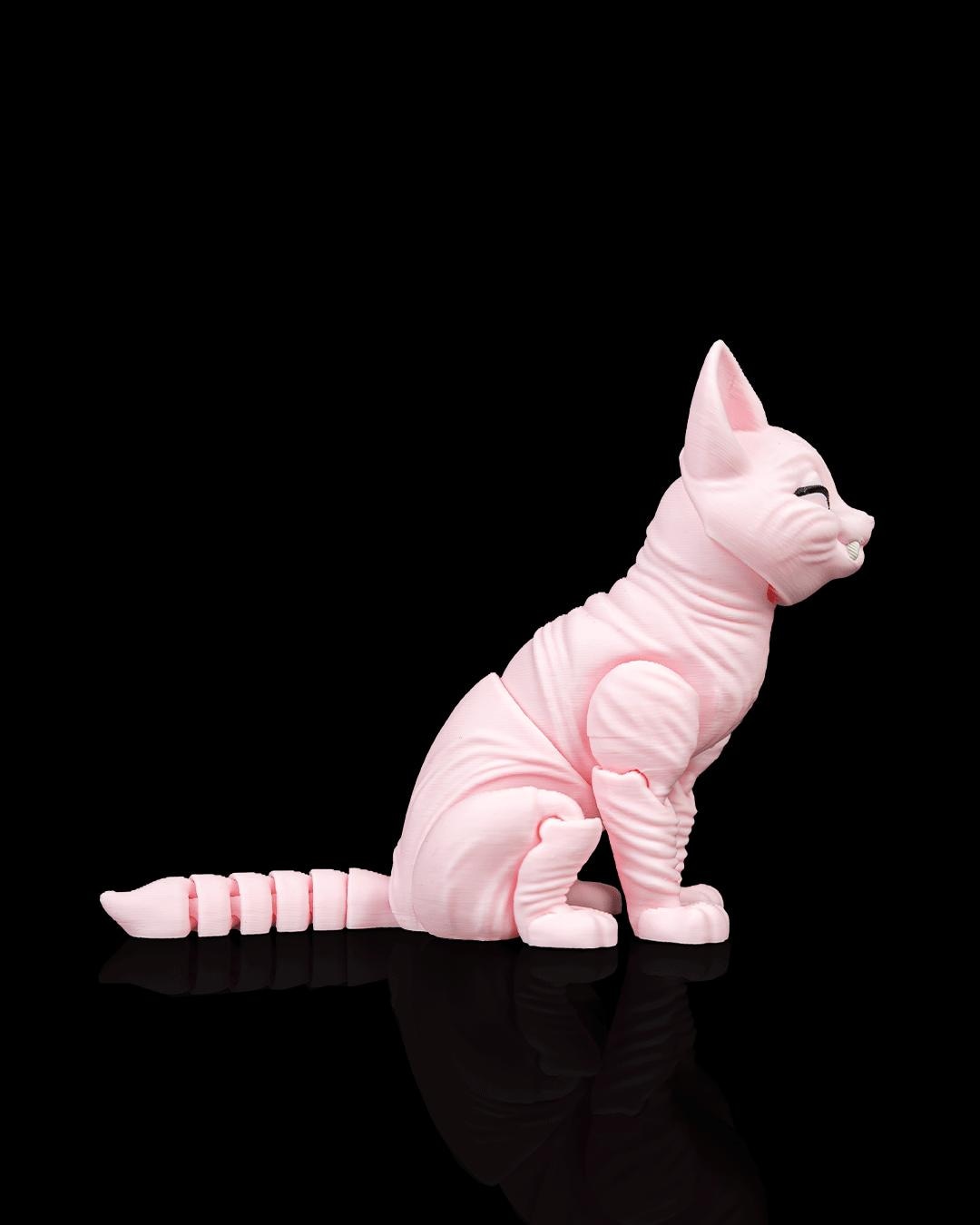 Articulated Sphynx Cat Fidget Toy, Flexi 3D Printed Cat with 2 Interchangeable Heads, Desk Pet Gift for Cat Lovers