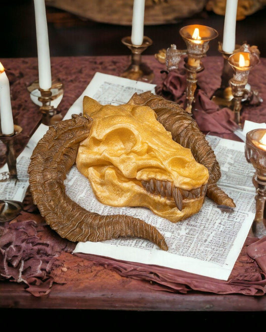 Gold Dragon Skull – Fantasy Display Piece
