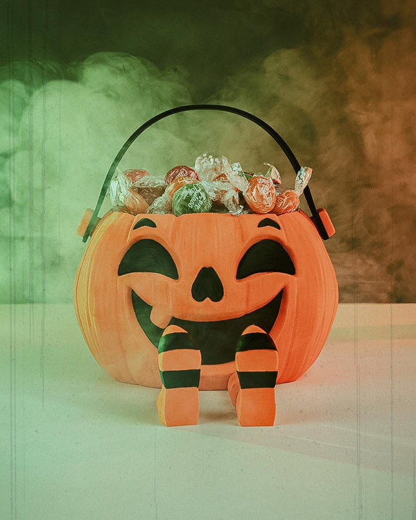 Pumpkin Halloween Candy Bucket, Spooky Trick or Treat Basket, Colorful Halloween Decor, Kids Candy Holder, Trick r Treat