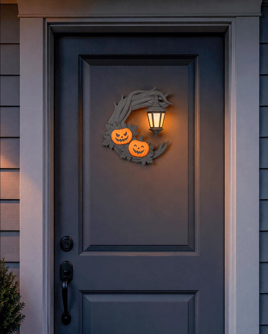 Crescent Lantern Wreath, Colorful Halloween Decor, Spooky Party Decoration, Whimsical Seasonal Display, Haunted House Ac