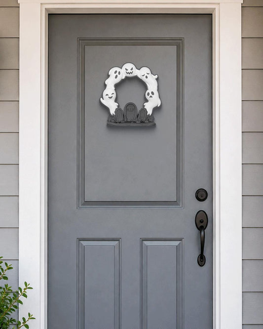 Ghost Arch Wreath, Colorful Halloween Decor, Spooky Party Decoration, Whimsical Seasonal Display, Haunted House Accent, 